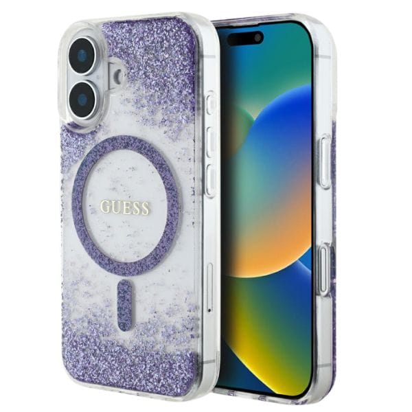 Etui Guess HC Resin Bottom Glitter doiPhone 16 MagSafe fioletowy