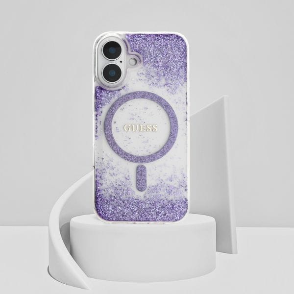 Etui Guess HC Resin Bottom Glitter doiPhone 16 MagSafe fioletowy
