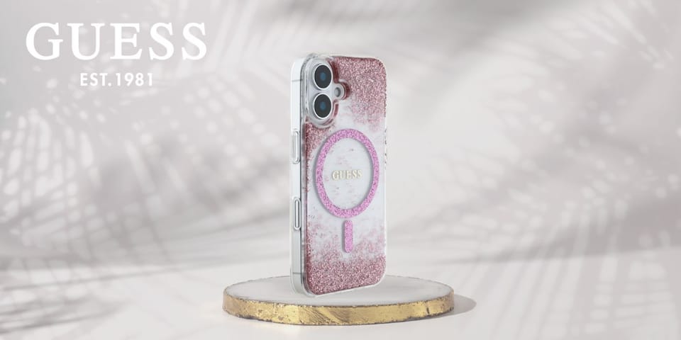 Etui Guess HC Resin Bottom Glitter do    iPhone 16 MagSafe różowy