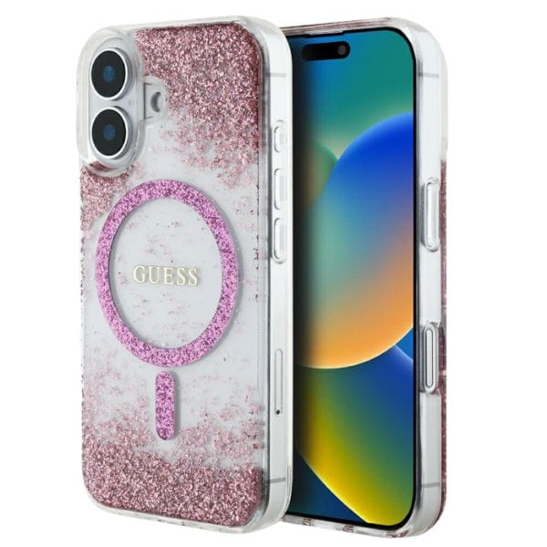 Etui Guess HC Resin Bottom Glitter do    iPhone 16 MagSafe różowy