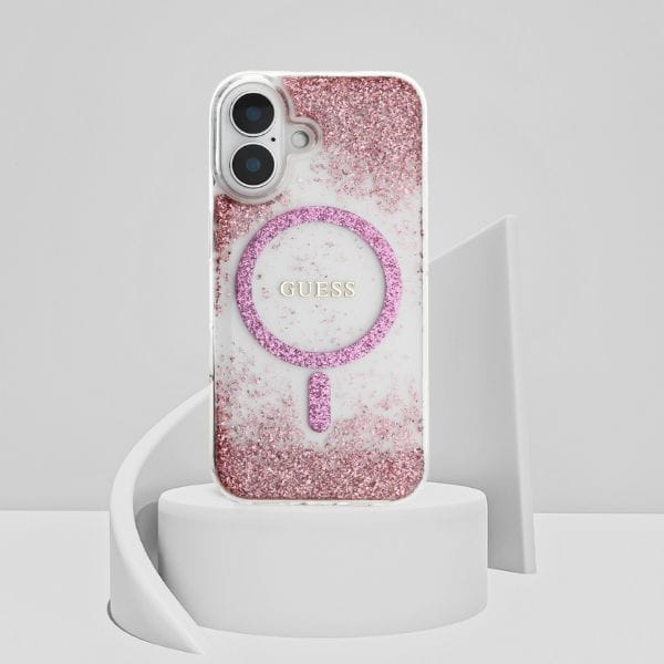 Etui Guess HC Resin Bottom Glitter do    iPhone 16 MagSafe różowy