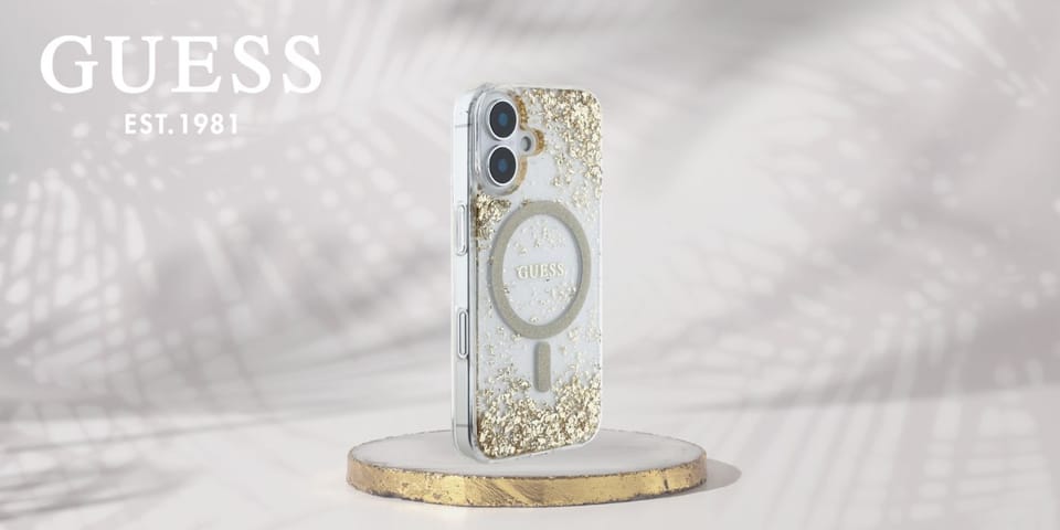 Etui Guess HC Resin Bottom Glitter do    iPhone 16 MagSafe złoty