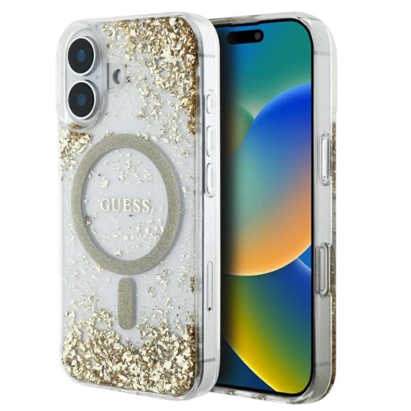 Etui Guess HC Resin Bottom Glitter do    iPhone 16 MagSafe złoty