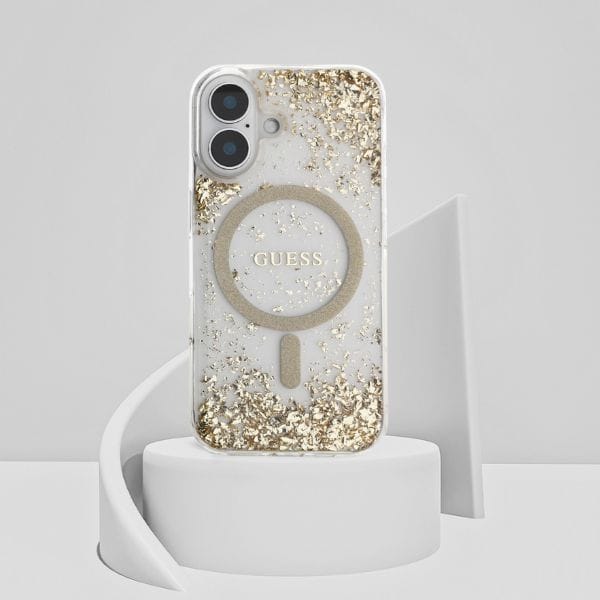 Etui Guess HC Resin Bottom Glitter do    iPhone 16 MagSafe złoty