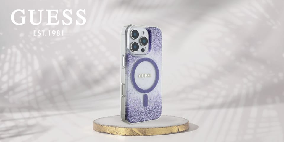 Etui Guess HC Resin Bottom Glitter do    iPhone 16 Pro MagSafe fioletowy
