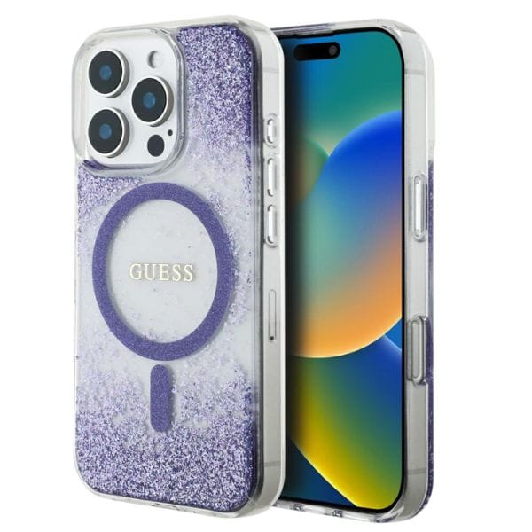 Etui Guess HC Resin Bottom Glitter do    iPhone 16 Pro MagSafe fioletowy