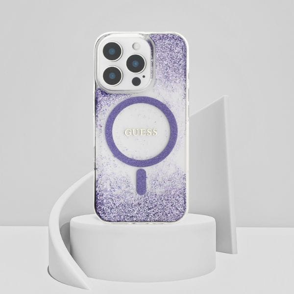 Etui Guess HC Resin Bottom Glitter do    iPhone 16 Pro MagSafe fioletowy