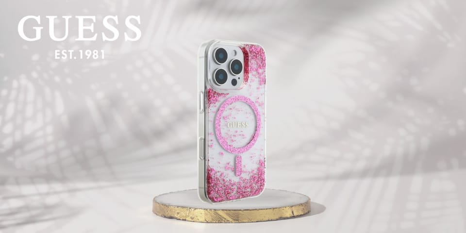 Etui Guess HC Resin Bottom Glitter do    iPhone 16 Pro MagSafe różowy