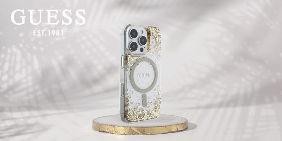 Etui Guess HC Resin Bottom Glitter do    iPhone 16 Pro MagSafe złoty