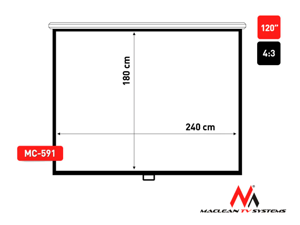 Maclean Projection Screen, Auto-lock, Matt White, Wall or Ceiling, 120", 4:3, 240x180, MC-591