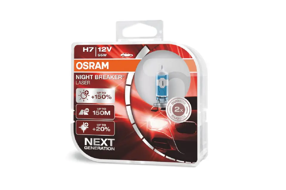 Osram H7 Night Breaker Laser Halogen Headlight Bulbs, 64210NL, Pack of 2