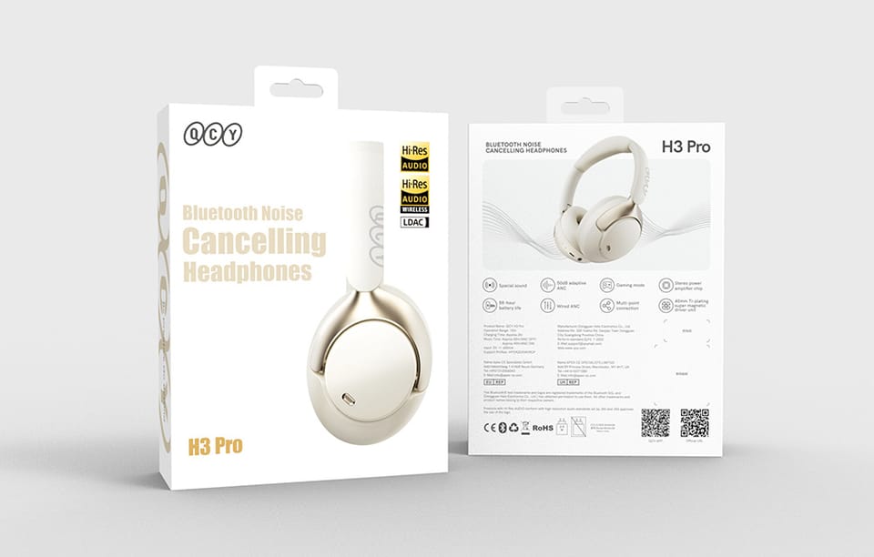 Słuchawki Bezprzewodowe QCY H3 Pro ANC Bluetooth 5.4 Hi-Res 55h Białe