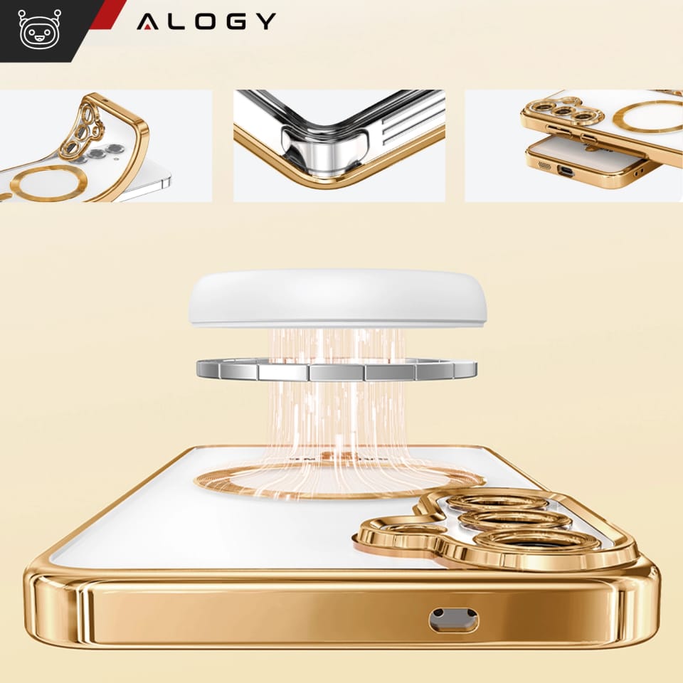 Etui do Samsung Galaxy S25 Alogy LuxeShield™️ Glamour Luxury Ring obudowa z osłoną aparatów Złote