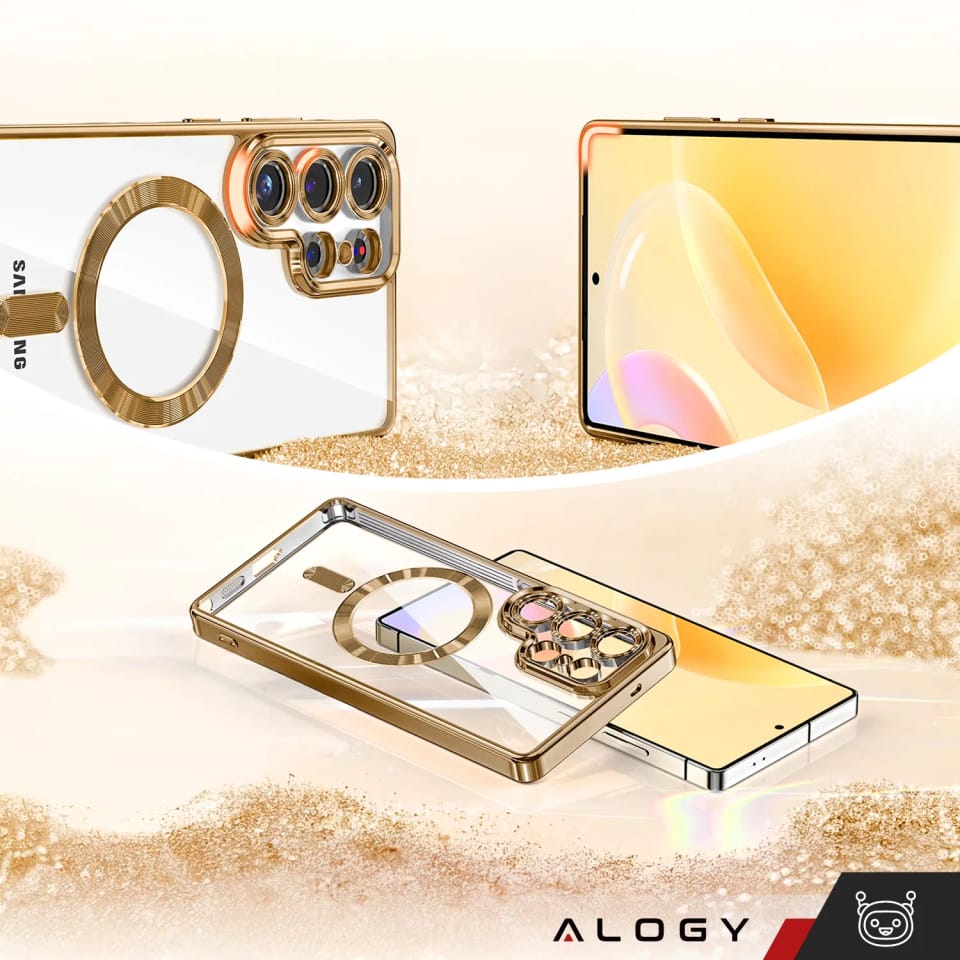 Etui do Samsung Galaxy S25 Ultra Alogy LuxeShield™️ Glamour Luxury Ring obudowa z osłoną aparatów Złote