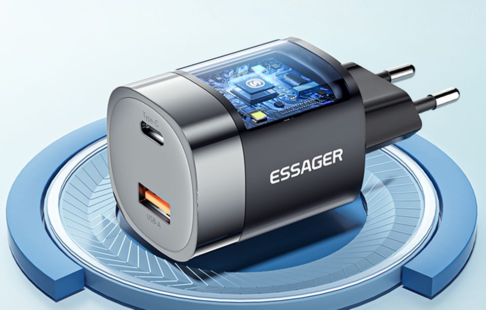 Ładowarka sieciowa, Essager, ECTCA-LYB01-Z, GaN, USB-A, USB-C, 33W (czarna)