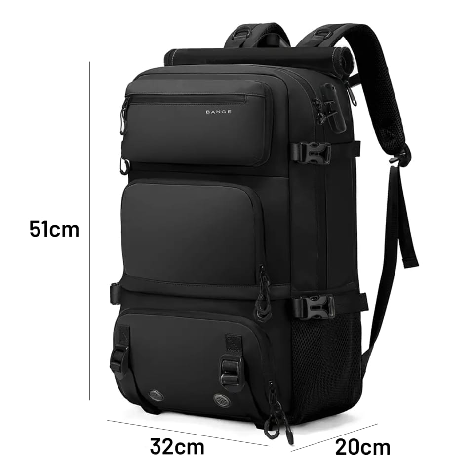 Plecak Antykradzieżowy wodoodporny Bange 30L miejski podróżny 51x32x20 cm do pracy samolotu męski damski z zamkiem szyfrowym i odpinaną saszetką Czarny