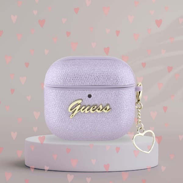 Etui Guess Metallic Script Charm do      AirPods 4 fioletowy