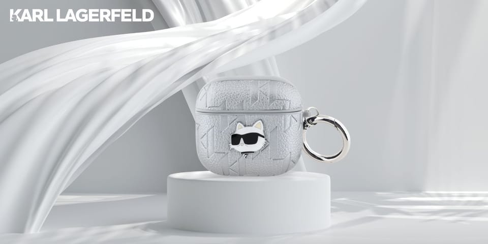 Etui Karl Lagerfeld Monogram Choupette   Head do AirPods 4 srebrny