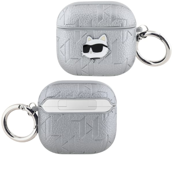 Etui Karl Lagerfeld Monogram Choupette   Head do AirPods 4 srebrny