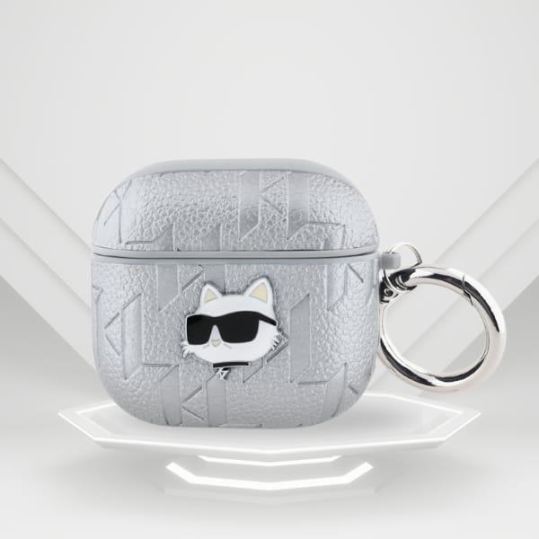 Etui Karl Lagerfeld Monogram Choupette   Head do AirPods 4 srebrny