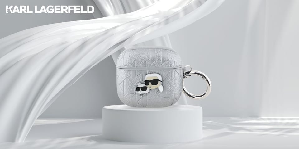Etui Karl Lagerfeld Monogram Karl &      Choupette Head do AirPods 4 srebrny