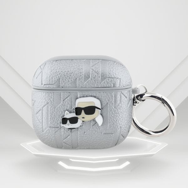 Etui Karl Lagerfeld Monogram Karl &      Choupette Head do AirPods 4 srebrny