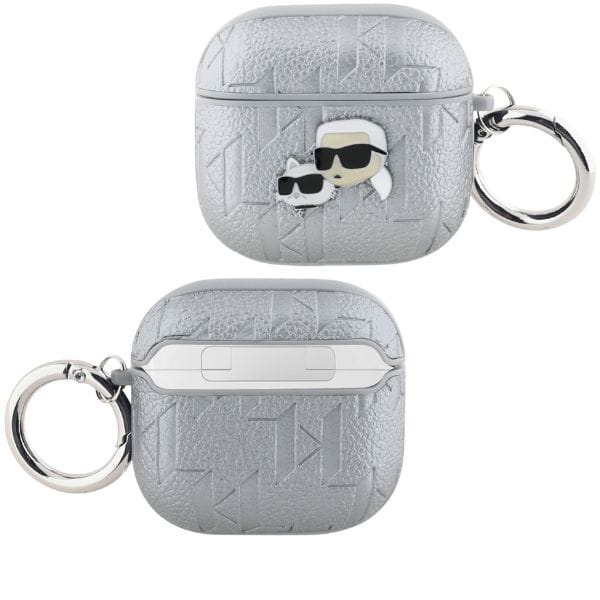 Etui Karl Lagerfeld Monogram Karl &      Choupette Head do AirPods 4 srebrny