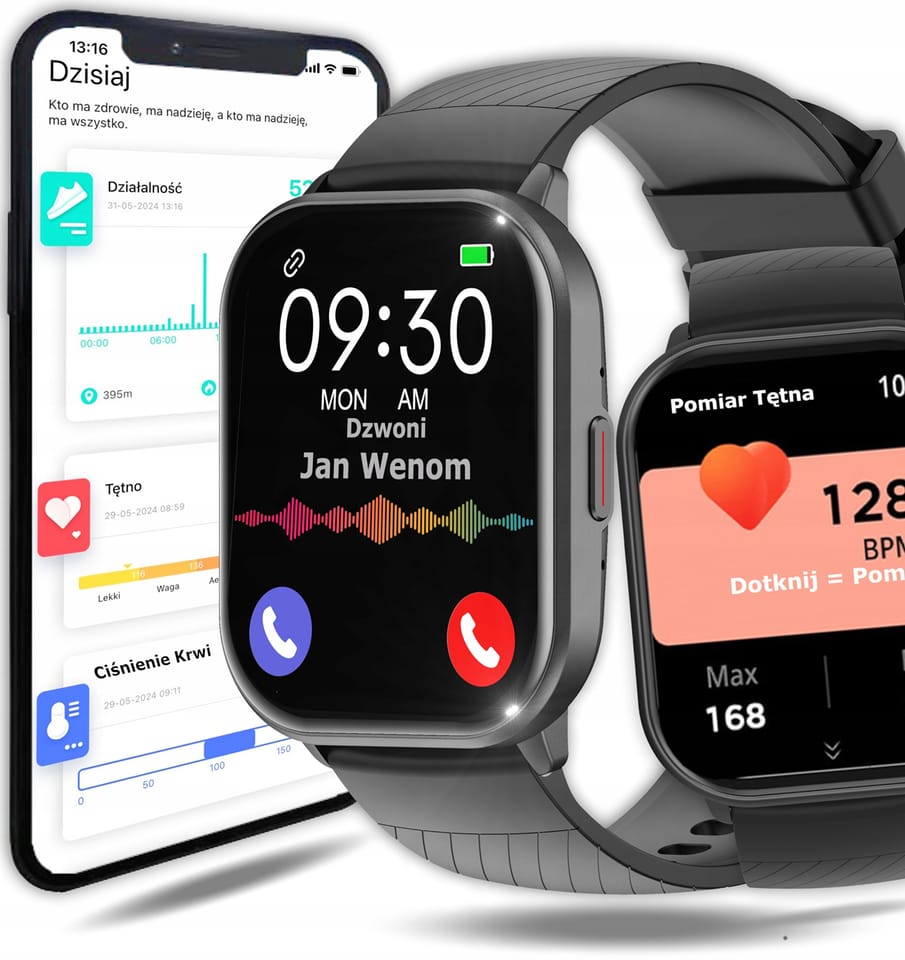 Smartwatch multifunkcyjny Oprogramowanie PL Dotyk. Wodoszczelny Smart Watch