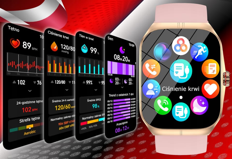 Smartwatch AMOLED Menu PL wodoodporny, multifunkcyjny