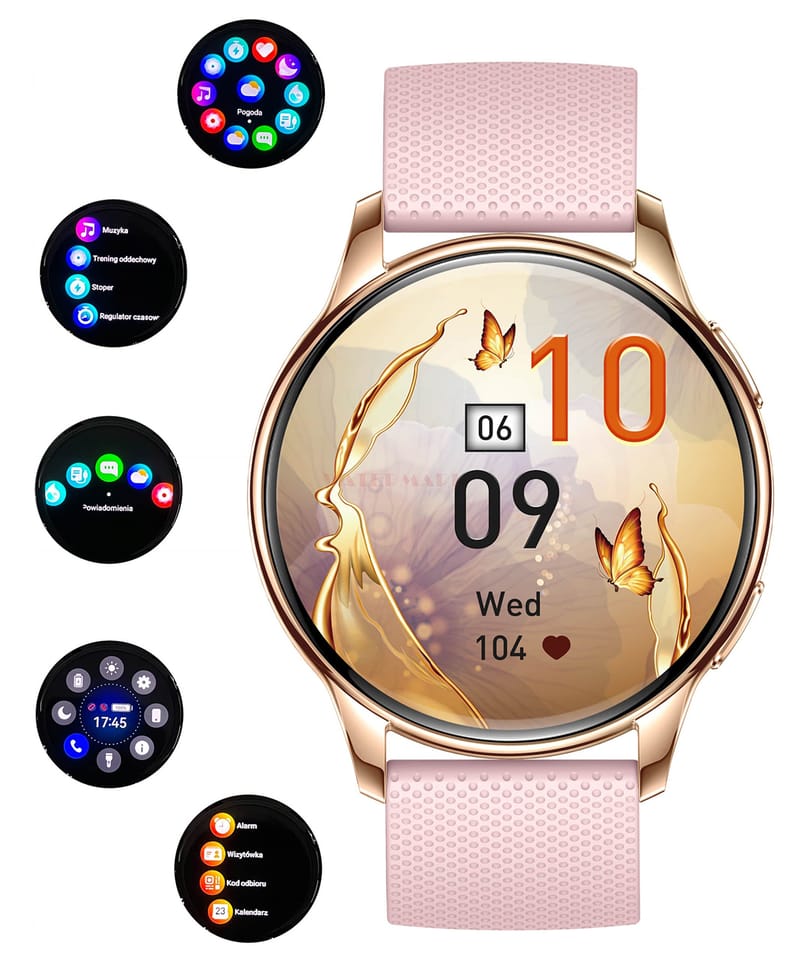 Smartwatch damski z polskim menu. AMOLED. Multifunkcyjny. Pink