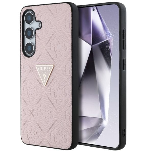 Etui Guess Hot Stamp 4G Pattern Triangle Metal Logo do Samsung Galaxy S25 różowy