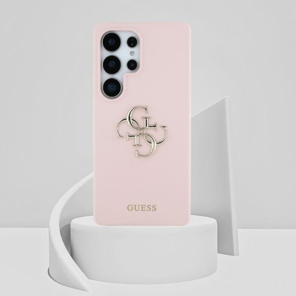 Etui Guess Silicone Big 4G Logo Bottom Script Samsung Galaxy S25 Ultra różowy