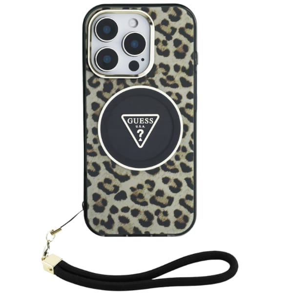 Etui Guess HC IML Leopard Triangle Cord  Strap do iPhone 16 Pro MagSafe brązowy
