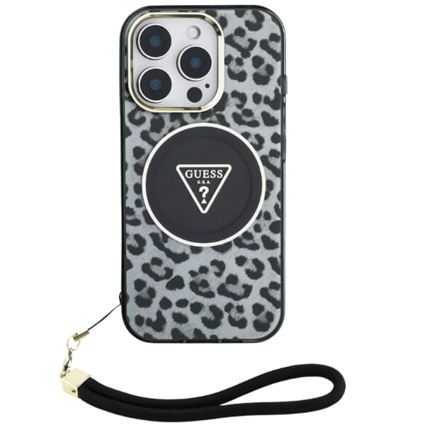Etui Guess HC IML Leopard Triangle Cord  Strap do iPhone 16 Pro Max MagSafe czarny