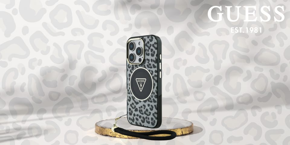 Etui Guess HC IML Leopard Triangle Cord  Strap do iPhone 16 Pro Max MagSafe czarny
