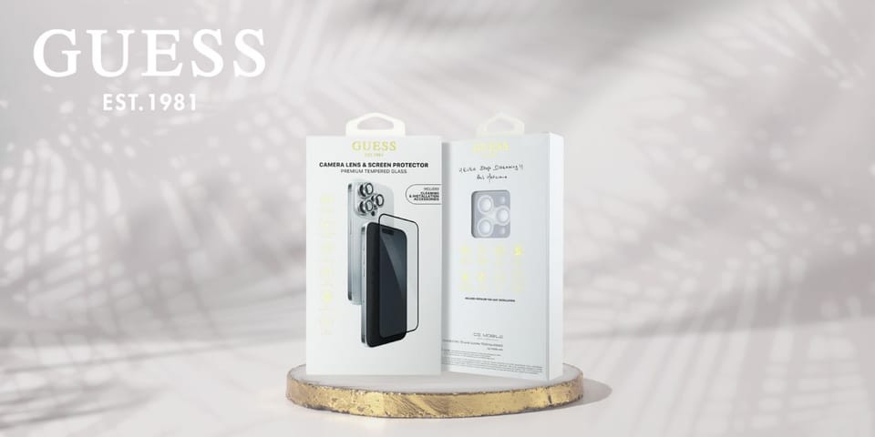 Zestaw 2w1 Guess BP Rhinestone szkło na  ekran i obiektyw aparatu do iPhone 16 Pro Max srebrny
