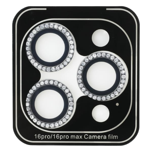 Zestaw 2w1 Guess BP Rhinestone szkło na  ekran i obiektyw aparatu do iPhone 16 Pro Max srebrny