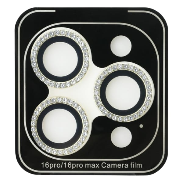 Zestaw 2w1 Guess BP Rhinestone szkło na  ekran i obiektyw aparatu do iPhone 16 Pro Max złoty