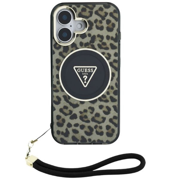 Etui Guess HC IML Leopard Triangle Cord  Strap do iPhone 16 MagSafe brązowy