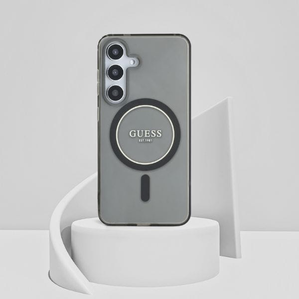 Etui Guess Glitter Circle Classic Logo   MagSafe do Samsung Galaxy S25 czarny