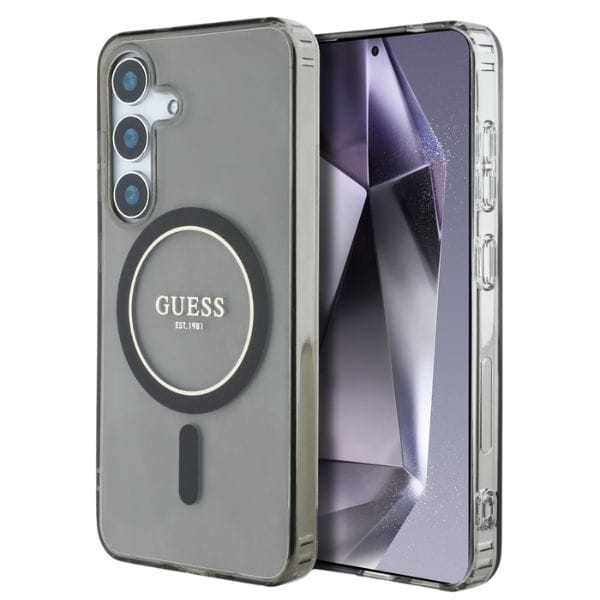 Etui Guess Glitter Circle Classic Logo   MagSafe do Samsung Galaxy S25 czarny