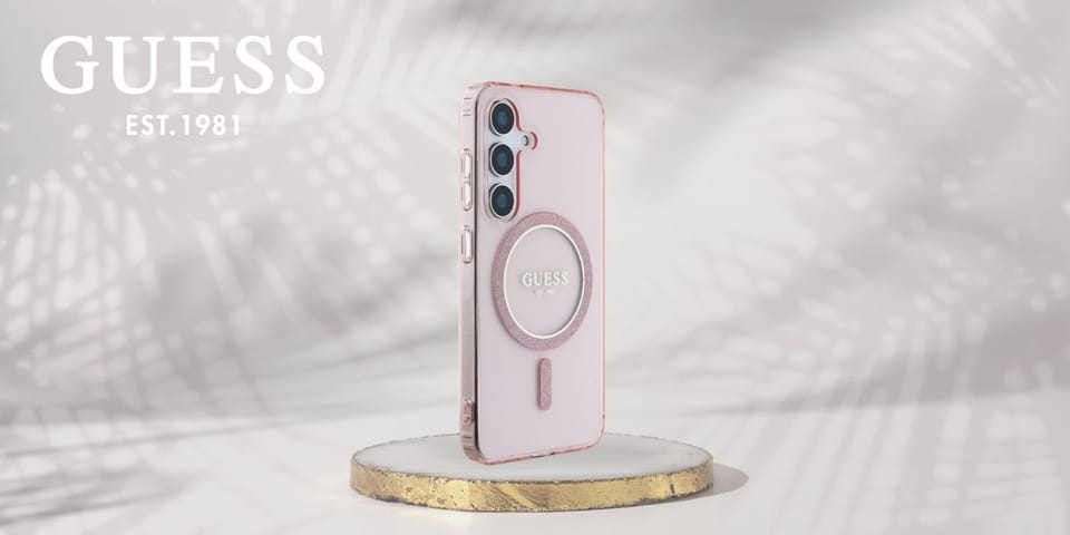 Etui Guess Glitter Circle Classic Logo   MagSafe do Samsung Galaxy S25 różowy
