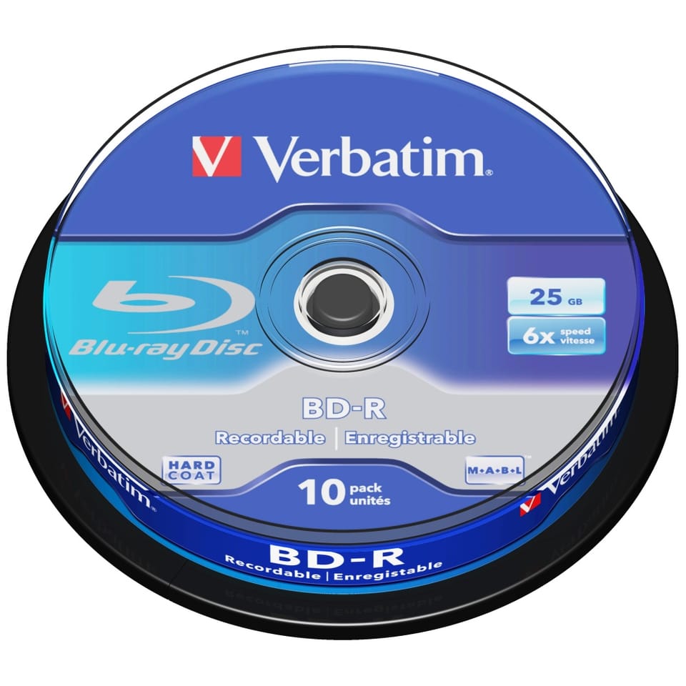 Verbatim BD-R, Single Layer 25GB, cake box, 43742, 6x, 10-pack, do archiwizacji danych