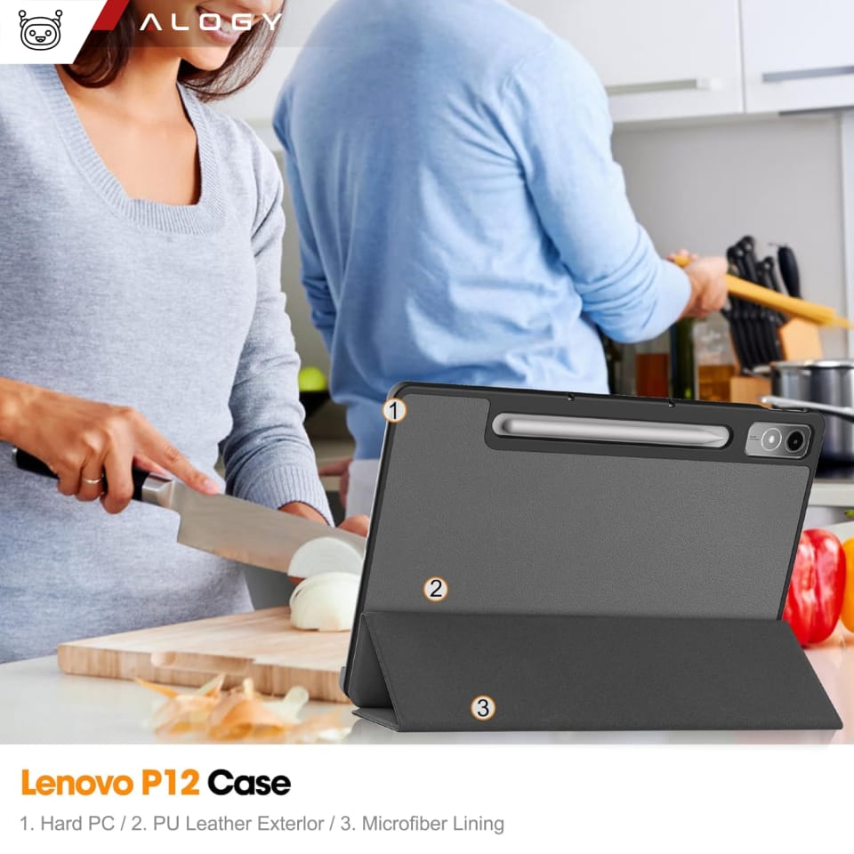 Etui ochronne do Lenovo Tab P12 12.7 TB-370 obudowa na tablet Alogy Book Cover Case Szare