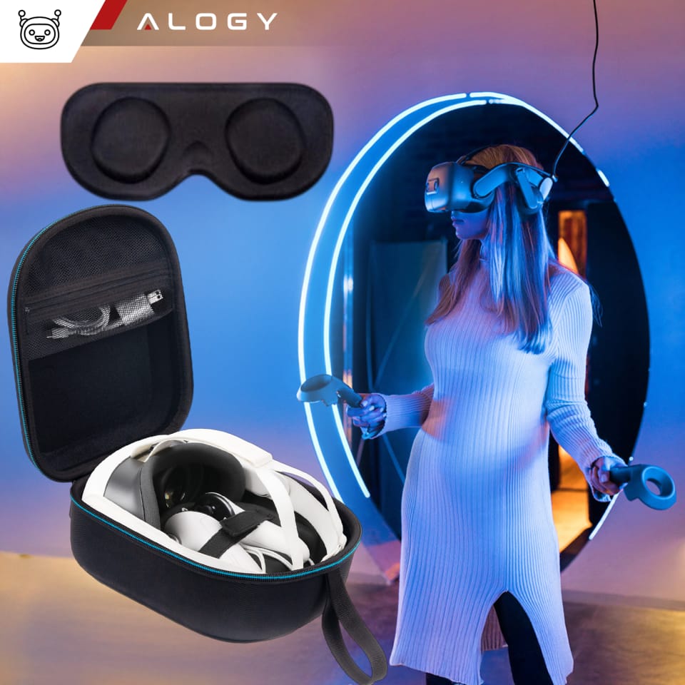 Etui ochronne do Oculus Meta Quest 3 Alogy Hard Case obudowa pokrowiec na okulary gogle VR + ochrona okularu Czarne