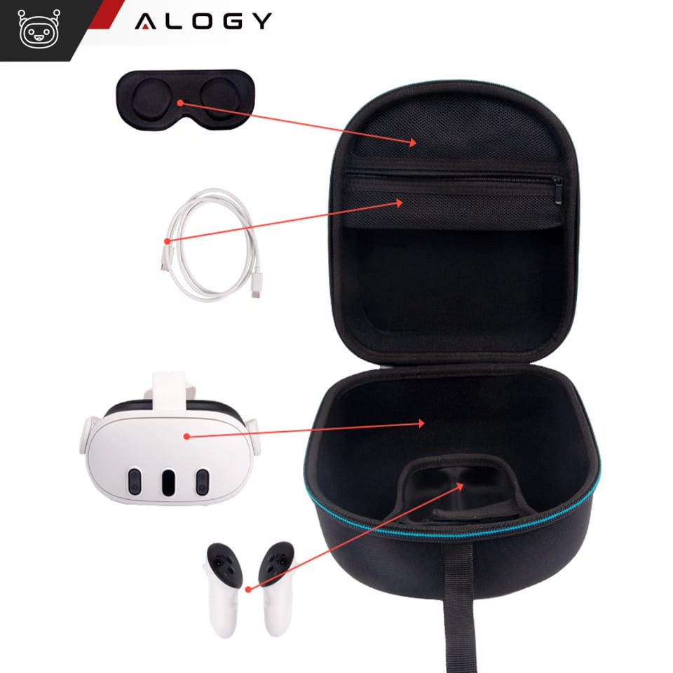 Etui ochronne do Oculus Meta Quest 3 Alogy Hard Case obudowa pokrowiec na okulary gogle VR + ochrona okularu Czarne