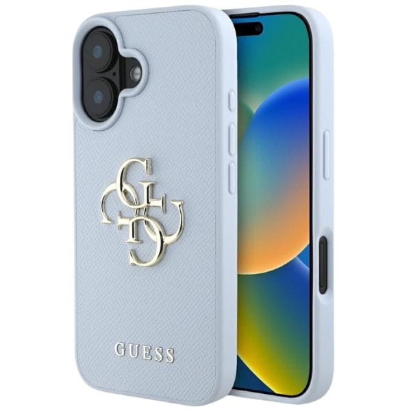 Etui Guess Grained Big 4G Logo Small     Classic Logo do iPhone 16 niebieski