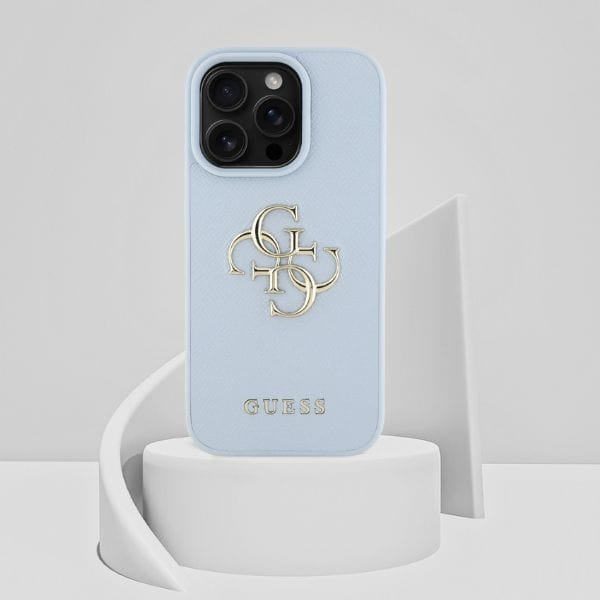 Etui Guess Grained Big 4G Logo Small     Classic Logo do iPhone 16 Pro niebieski