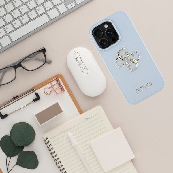 Etui Guess Grained Big 4G Logo Small     Classic Logo do iPhone 16 Pro niebieski