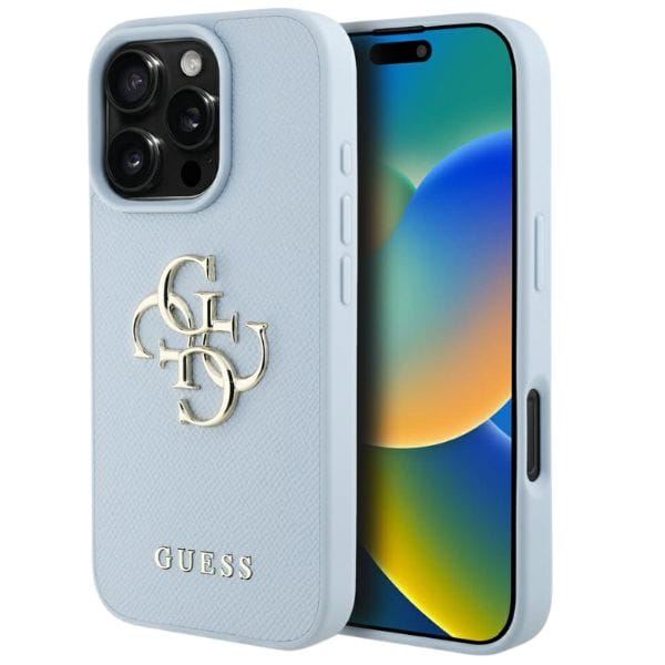 Etui Guess Grained Big 4G Logo Small     Classic Logo do iPhone 16 Pro niebieski